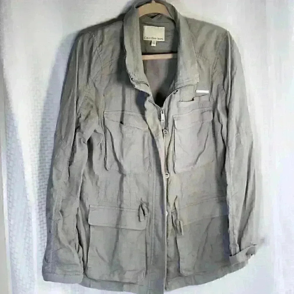 Calvin Klein Size L Linen blend grey lightweight jacket